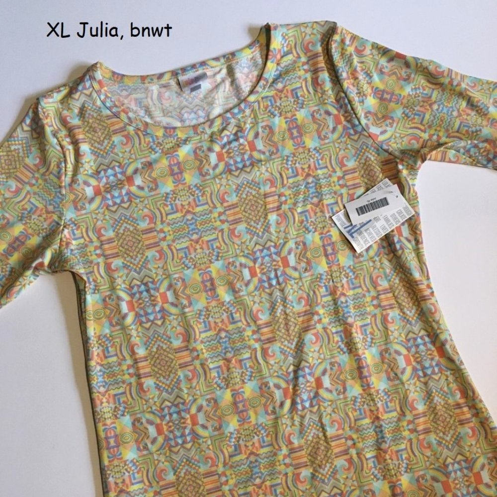 XL Lularoe Julia sheath dress, pastel geometrics